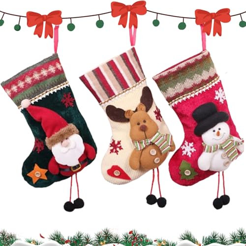 DUOHERESHUI Weihnachtsstrümpfe, 3 Stück Weihnachtssocken Kamin, Weihnachtsstrümpfe Socken, Nikolausstiefel Zum Befüllen, Weihnachtsstrumpf Set, Für Weihnachtsschmuck, Geschenke, Partyzubehör