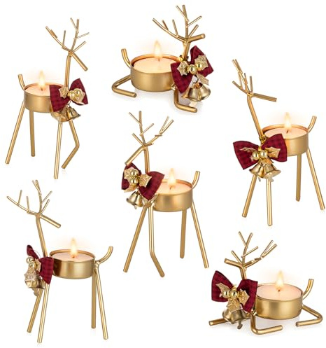 Sziqiqi Stag Candle Holder for Christmas: Gold Vintage Tea Light Holders for Christmas Table Centrepiece - Metal Reindeer Tealight Holder for Xmas Home Dining Living Room Kichen Fireplace Decor