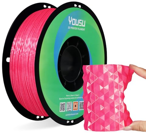 YOUSU TPU-Seiden-Filament, 1,75 mm, flexibles 95A TPU-3D-Drucker-Filament, 1 kg Spule, Maßgenauigkeit +/- 0,02 mm, rosa TPU-Seide