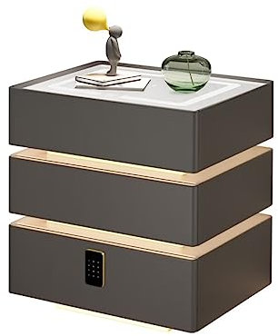 LED Nightstand with 2 Drawers, Wireless Charging Port, Fingerprint Lock, Bluetooth Speaker - Modern Luxury Bedside Table Organizer Storage Cabinet