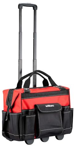 Wiltec Trolley porta attrezzi 46 x 25 x 37 cm, portata 40 kg, valigetta porta attrezzi con ruote, 19 scomparti, carrello per attrezzi con base rinforzata