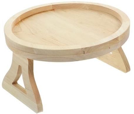 Cabilock Bandeja De Brazo para Sofá De Madera Natural Plegable con Patas Mesa Auxiliar Redonda Multifuncional para Aperitivos y Cama Superficie Resistente y Fácil Limpieza