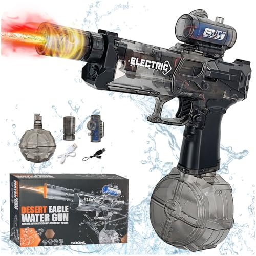 Audasi Pistola de Agua Eléctrica, Pistola de Agua Automática 500CC Pistola de Agua Motorizada de Largo Alcance con Efectos de Iluminación Multifuncional Blaster de Agua Recargable Water Gun