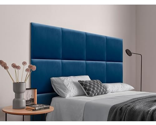 DHOME Gepolstertes Kopfteil aus austauschbaren, selbstklebenden Samtpaneelen für luxuriöse Betten und Schlafzimmer (Blau, 95cm)