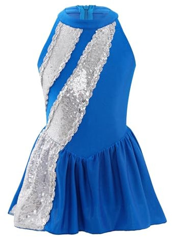WJLYDM Cheerleading-Uniform Kinder Cheerleading Uniform Cheerleader Kostüm Mädchen Ärmelloses Cheerleader Kleid Pailletten Dancewear Kinder Musical Cheer Kleidung FüR Karneval Party(Royal Blue,14)