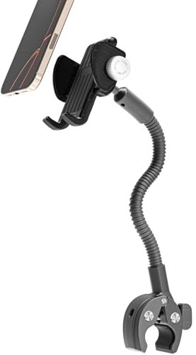 LYFPOOM Support de téléphone Portable col de Cygne Rotatif à 360° pour Fauteuil Roulant - [Contre Les Chutes], Porte de téléphone pour Poussette pour Tous Les Smartphones avec Coque épaisse