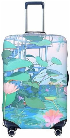 Kaifanee Elastische Reisegepäckabdeckung, Koffer-Schutz, Astronauten-Erkundung, Kofferabdeckung, kratzfest, passend für 68,6 - 76,2 cm Gepäck, Anime Lotusblatt, L(27-30 Suitcase)