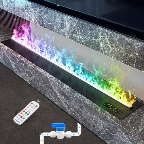 Chimenea eléctrica de Vapor de Agua, Grifo Conectado, Efecto de Llama Realista en 3D, Adecuada para Salas de Estar y dormitorios, Control Remoto, 9 Colores 1800mm [sin Calor].