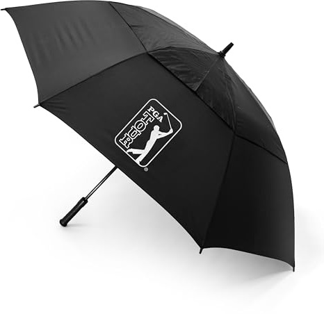 PGA TOUR Ombrello da golf da 157,7 cm, doppio baldacchino, antivento con apertura automatica, asta in fibra di vetro, manico antiscivolo, cinghie in velcro, copertura antipioggia, ombrello da golf
