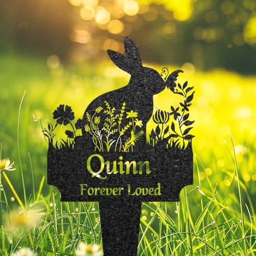 funuricc Personalised Rabbit Memorial Gift, Flower Bunny Memorial Plaques Outdoor, Rabbit Garden Decor, Custom Metal Name Sign, Pet Grave Marker, Pet Bereavement Gifts, Lawn Ornament