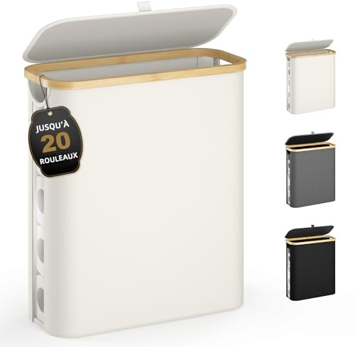 ELIHGTBY 42L Toilettenpapier Aufbewahrung mit Deckel & Sichtfenster, 20 Standard Rolle, Wasserdichter Bambus Aufbewahrung Badezimmer, klappbarer Multifunktionskorb für Bad, Kleiderschrank Beige