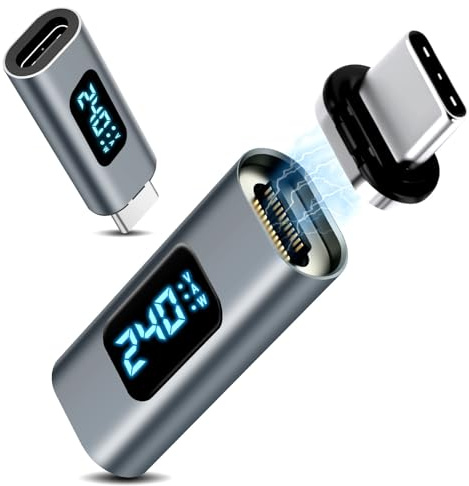 Quevati 2 Pack USB C Magnet Adapter, 24Pin USB4 Stecker zu Buchsen Adapter 240W 48V/5A, 8k@60Hz Videoübertragung, 40 Gbps Datenübertragung