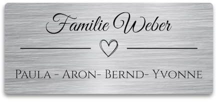 Briefkastenschild Personalisiert Türschild mit Gravur – Edelstahl mit Namen & Symbolen – optional selbstklebend – Klingelschild Namensschild modern für Haustür Grab & Briefkasten