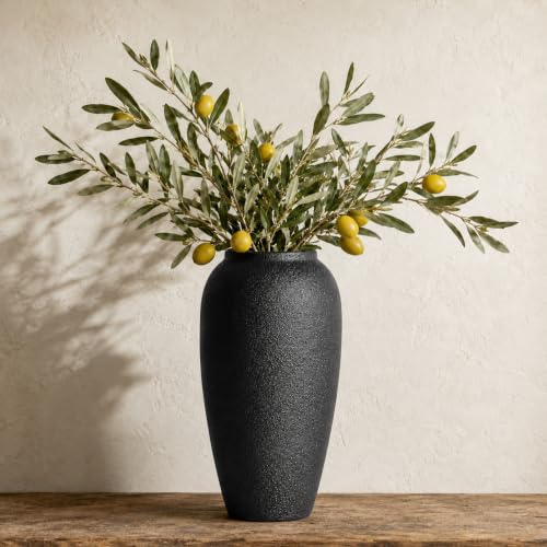 Rustikale Keramik-Vase – Großer schwarzer Keramik-Vase von 35 cm für Wohnraumdekoration, moderner Terrakotta-Vase für Wohnzimmer, Eingang, Küche, schwarze Vasen für Centerpieces