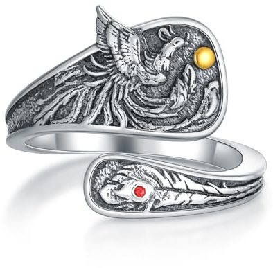 HUKKUN Evil Eye/Scorpion/Phoenix Ring 925 Sterling Silver Spoon Ring Chriatmas Jewellery Gifts for Women