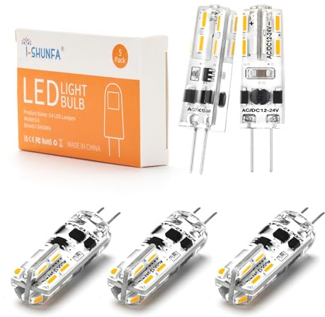 I-SHUNFA Ampoules LED G4 1.2W Blanc Naturel 4000K AC/DC 12-24V Mini Ampoule LED Remplacement 10W-15W G4 Halogène pour Cuisine,Hotte,Bureau (Lot de 5)