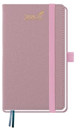 BEZEND Taschenkalender 2026 2027 Klein Wochenkalender A6 15,5 x 9 cm | 18 Monate Kalender (Jul 26 - Dez 27), 1 Woche 2 Seiten mit 2 Spalten, PU-Leder Hardcover, 80 GSM Papier, Rosa