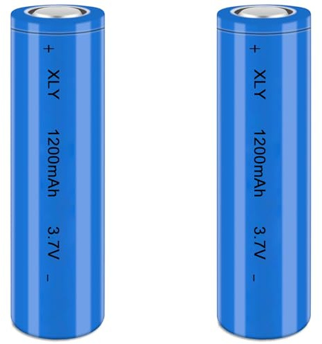 3.7V Li-ion Battery 1200mAh - 2 Pack Rechargeable Batteries for Remote Control Cars Toy flashlight/drone/front lamp/car RC batteries Top button Long service life