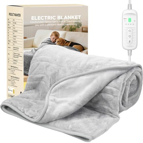 Ecliptron Electric Blanket 130x160 CM Automatic Shut-Off Function Soft Flannel 9 Temperature Levels 6 Timers,Sofa Bed Office Use, Heating Blanket