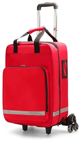 Leere Erste-Hilfe-Tasche mit Rollen und abnehmbarem Trolley - Wasserdichte Arzt- und Pflegetasche, Reflexstreifen & herausnehmbare Fächer für Hausbesuche, Hospiz, Mediziner und Studenten