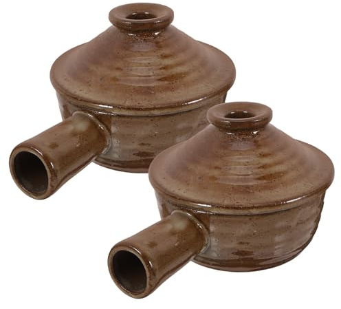 DOITOOL 2 pièces Cocotte Argile avec Couvercles Plat de Cuisson Terre Cuite pour Micro-ondes Casserole Polyvalente pour Mijoté Cuisson Au Four et Soupe Cocotte Rustique pour Maison