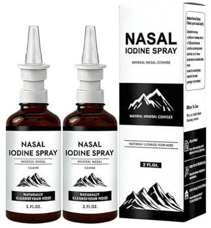 Jod nässpray, näsjodspray med Fulvic syra för människor, 100 % naturlig mineralnasaler rengöring vård för torr luft, resor och daglig användning, 2 Fl Oz - 150+ användningsområden per flaska