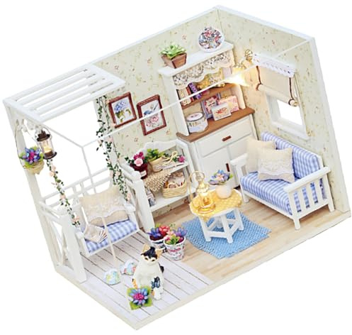 Veemoon Kit Maison Miniature Soi-même en Bois Modèle D’Appartement DIY Sécurisé pour Garçon et Filles Jeu de Construction Créatif et Éducatif Mini Maison à Assembler, pour Jeux de Rôle