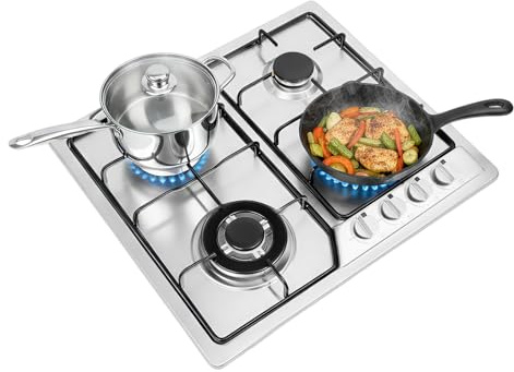 Plaque de cuisson à gaz à 4 feux, encastrable, 58 cm, en acier inoxydable, avec allumage électrique et sécurité anti-flamme pour gaz naturel, plaque de cuisson professionnelle pour cuisine, restaurant