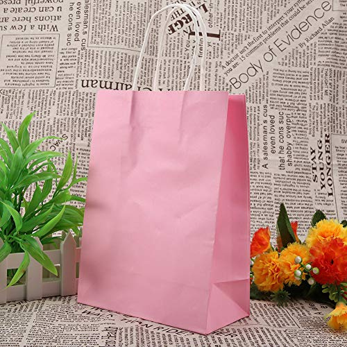 SIXRUN Borsa Regalo per Bomboniere in Carta Kraft Borsa per Caramelle Durevole di Grande capacità con Manico per Feste, Shopping, Uscite [25 PCS] (PINK)