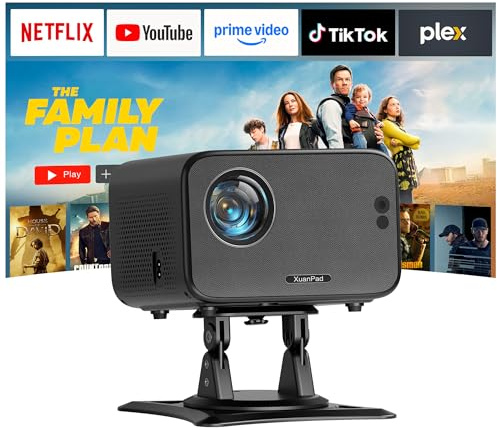 [Compatible with Netflix & Auto Focus] XuanPad Mini Black Hi-Fi Speaker System Projector, 4K Support, WiFi & Bluetooth, Auto Keystone, 360° Stand, Dustproof, Bedroom Home Cinema