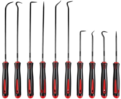 10 Pieces 24 cm and 16.5 cm Pick and Hook Set with Transparent Case | Mini Precision Long Seal Picks for Automotive, Mechanic Long Pick Set for Oil Seals, O-Rings, Gaskets and Hose Removal
