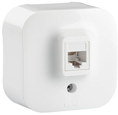 LEGRAND, Aufputz-UAE/RJ11 Telefonanschlussdose zur Wandmontage, Telefondose, TAE, Anschlussdose, Aufputzdose, Universal-Anschluss-Einheit, Schutzart IP21, Schlagfestigkeit IK04, Ultraweiß, 782414