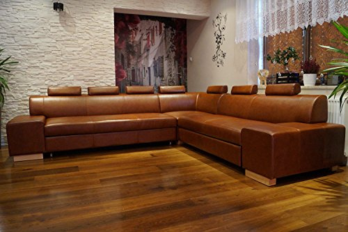 Quattro Meble Ecksofa London II RE 7z 302 x 277 Echtleder Sofa Couch mit Schlaffunktion, Bettkasten und Kopfstützen Echt Leder Eck Couch große Farbauswahl