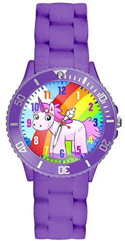 Taffstyle Kinder-Armbanduhr Einhorn Analog Quarz Lernuhr mit Silikonarmband – Bunte Mädchenuhr 34 mm für Schule Freizeit Sport – leichte Kinderuhr mit Zahlen & farbigem Zifferblatt