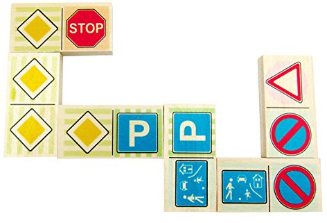 HESS SINCE 1990 - Domino Spiel aus Holz mit 28 Teilen, Verkehrszeichen, für Kinder ab 3 Jahren, handgefertigt, aus dem Erzgebirge