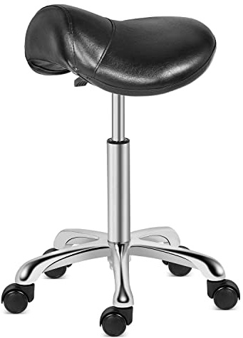 Kaleurrier Saddle Stool Rolling Swivel Height Adjustable with Wheels,Heavy Duty Anti-Fatigue Stools,Ergonomic Stool Chair for Lab Clinic Dentist Salon Office Home (Black, Without Back Support)