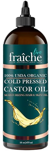 Organic Castor Oil (16oz) - Pure Castor Oil Organic Hexane Free Cold Pressed Unrefined Bottle - Natural Hair Growth Oil for Moisturizing & Healing Dry Skin - Castor Oil for Skin & Hair Treatment Oil
