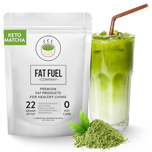 FAT FUEL Keto Matcha 22g Premium Fats - With Grass Fed Butter, MCT Oil, Coconut & Redmond Real Salt - Instant Organic Matcha, Zero Net Carb, A True Meal Replacement - 15 Servings