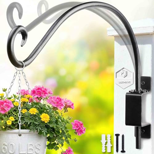 Qiang Ni Swivel Plant Hanger-16 Inch 60 lbs Capacity Metal Wall Mount Hook | 45°-180° Swivel Anti-Rust with Mounting Screws,for Indoor Outdoor Hanging Bird Feeders,Flower Baskets, Wind Chimes, Lanterns
