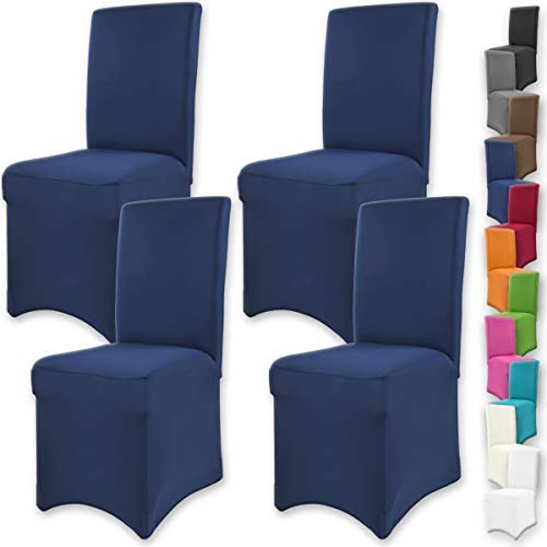 Gräfenstayn 4er-Set Stretch-Stuhlhusse Henry - runde und eckige Stuhllehnen - VORTEILSPACKUNG - bi-elastische Passform mit Öko-Tex Siegel Standard 100: „Geprüftes Vertrauen“ (Blau)