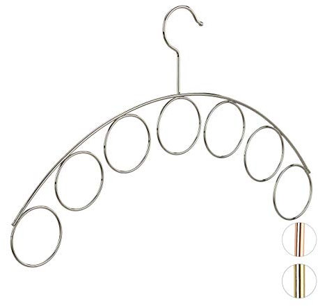 Relaxdays Kleiderbügel, Schalhalter, edles Design, Bügel für Bluse, Schal, Tuch, Accessoires, 3 mm dünn, Metall, silber, 24,50 x 40,50 x 0,30cm