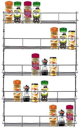 Quality Chrome Spice Rack Back of Door Spice Jar Packet Holder Shelf Storage Kitchen (5 Tier Spice Rack)
