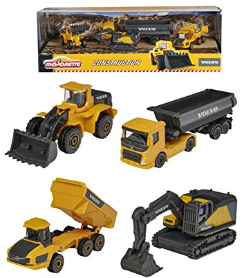 Majorette - Volvo Construction Giftpack - Véhicules de Chantier en Métal - Echelle 1/64ème - Reproductions Originales - 212057287, Jaune