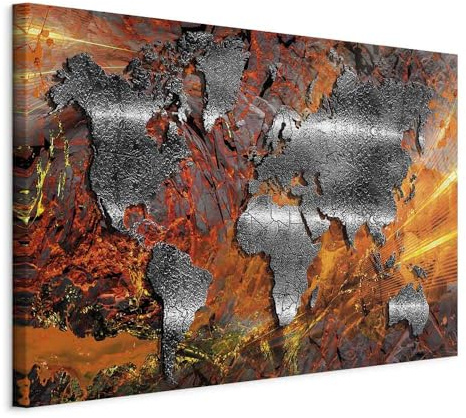 B&D XXL - Akustikbild Weltkarte Bilder Akustikschaum Hochleistungsschallabsorber Schallschutz Leinwand 1 tlg Wandbild Raumakustik Schalldämmung Abstrakt Kontinente Landkarte