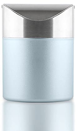 Mini poubelle de comptoir en acier inoxydable brossé avec couvercle, mini poubelle de bureau, poubelles de café, sachets de thé, bureau, salle de bain, cuisine, poubelle de 1,5 L (bleu ciel)