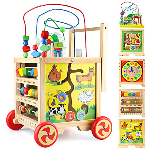 Wondertoys Wooden Activity Cube Center Toys 6 in 1 Play Baby Push Walker Learning Educational Toys