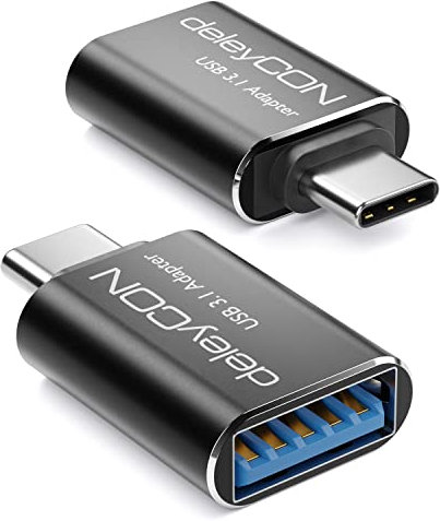 deleyCON Adattatore USB-C a USB 5 Gbit/s (2 Pezzi) - Adattatore OTG per Telefono Cellulare Thunderbolt per iPhone 16 15, Galaxy S25/S24/S23, MacBook, iPad, iMac, Surface, Notebook, PC, Nero