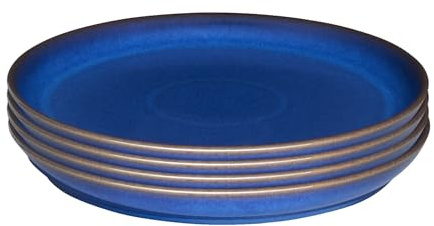 Denby - Imperial Blue Dinner Plates Set of 4 - Dishwasher Microwave Safe Crockery 26cm - Royal Blue Coupe Ceramic Stoneware Tableware - Chip & Crack Resistant Large Plates