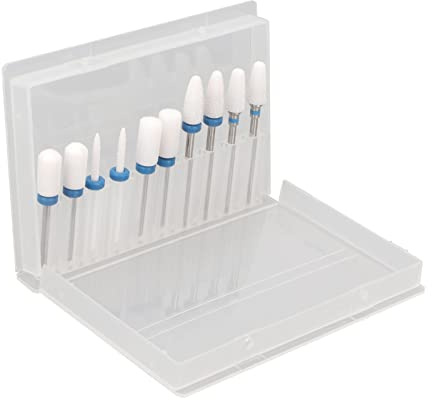 10 pezzi Punte Fresa Unghie, Punte Fresa Unghie, Set di punte per unghie, punte per rimuovere le cuticole in ceramica per principianti, con scatola di immagazzinamento a 20 fori
