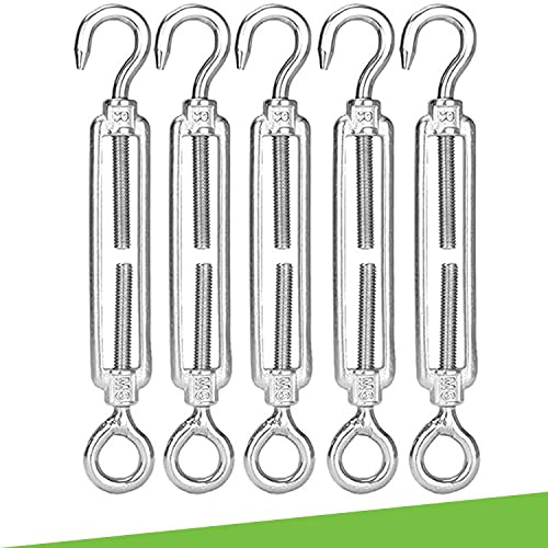 parpyon Klemmen und Spannschlösser für Wäscheleine für den Außenbereich, Kabelzug-Set für Stahldraht, Spannschlösser, Schraube und Öse, italienisches Produkt (5-Spanner)